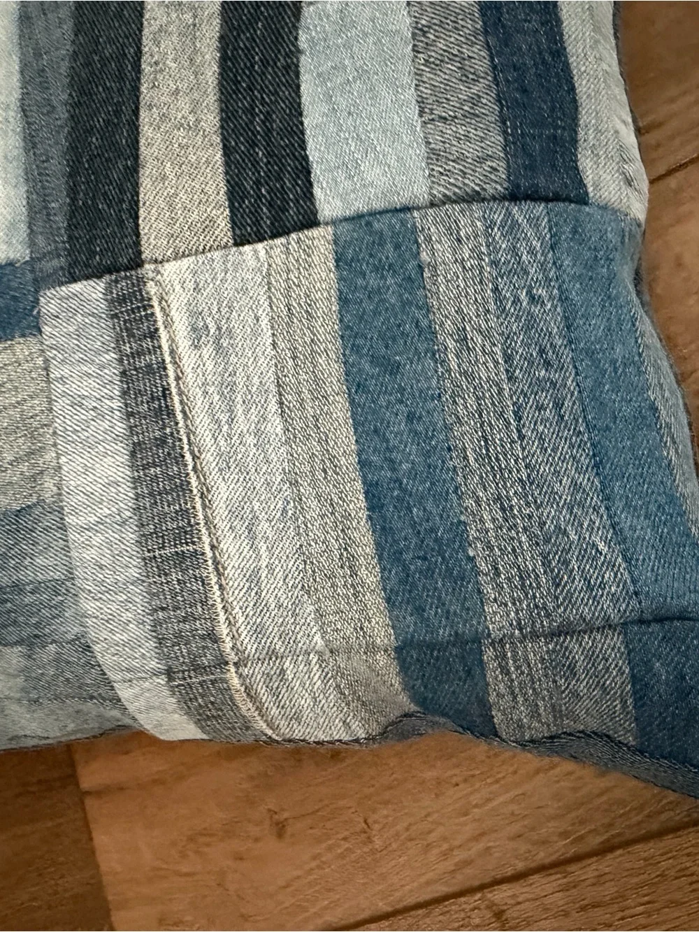 Striped Denim Patchwork Throw Pillow - Blue 12x12